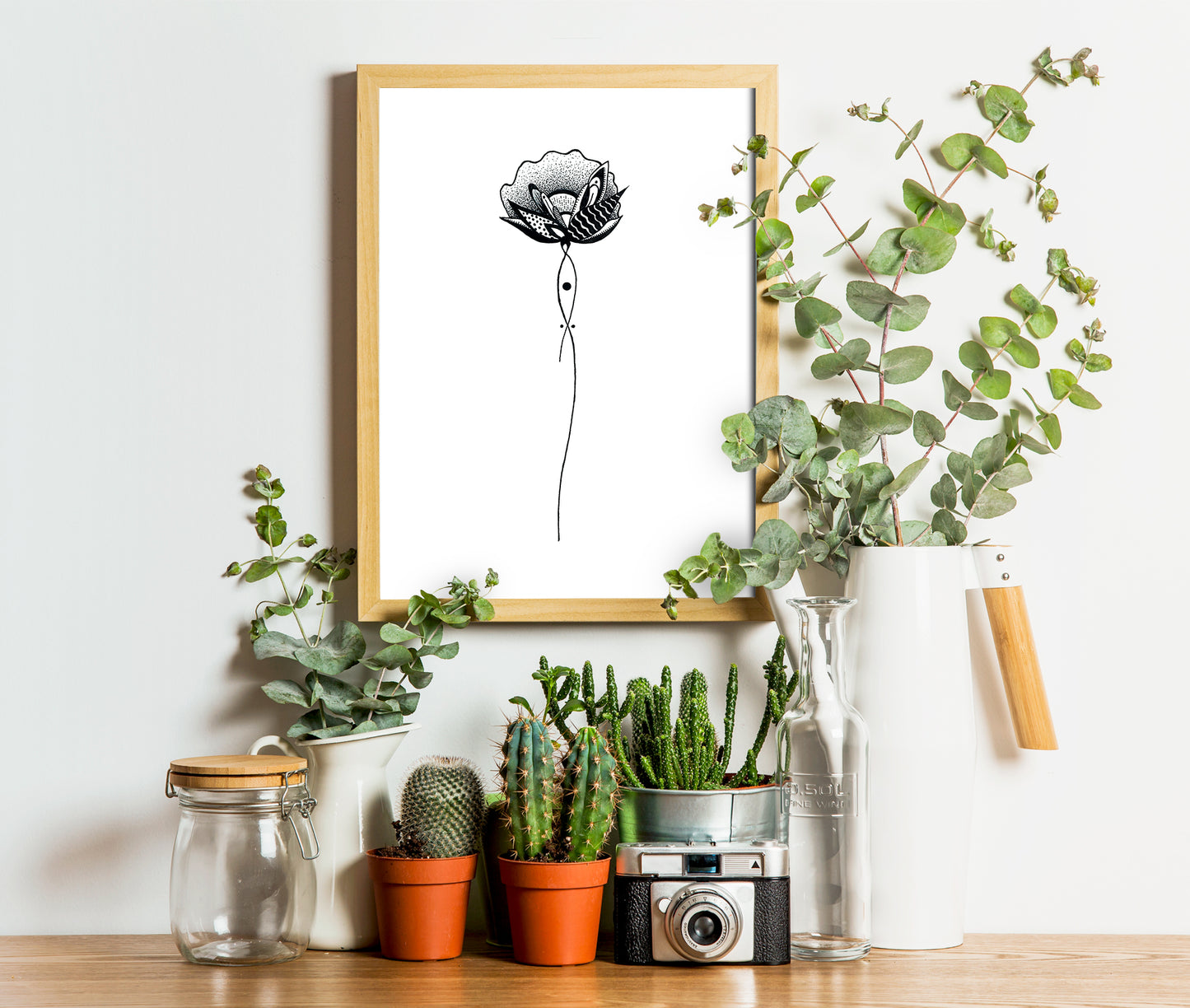 Affiche de fleurs abstraite "Harmony", art mural floral noir et blanc