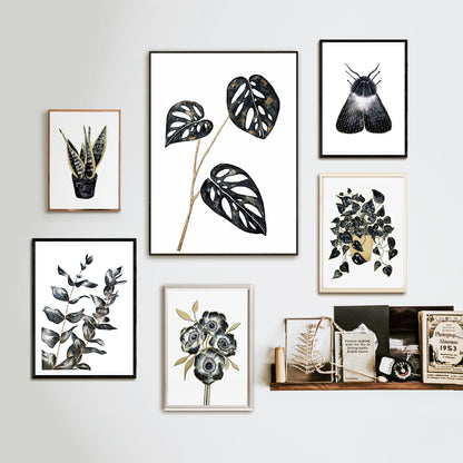 Affiche de Plante Monstera Adansonii noir et or, illustration Botanique