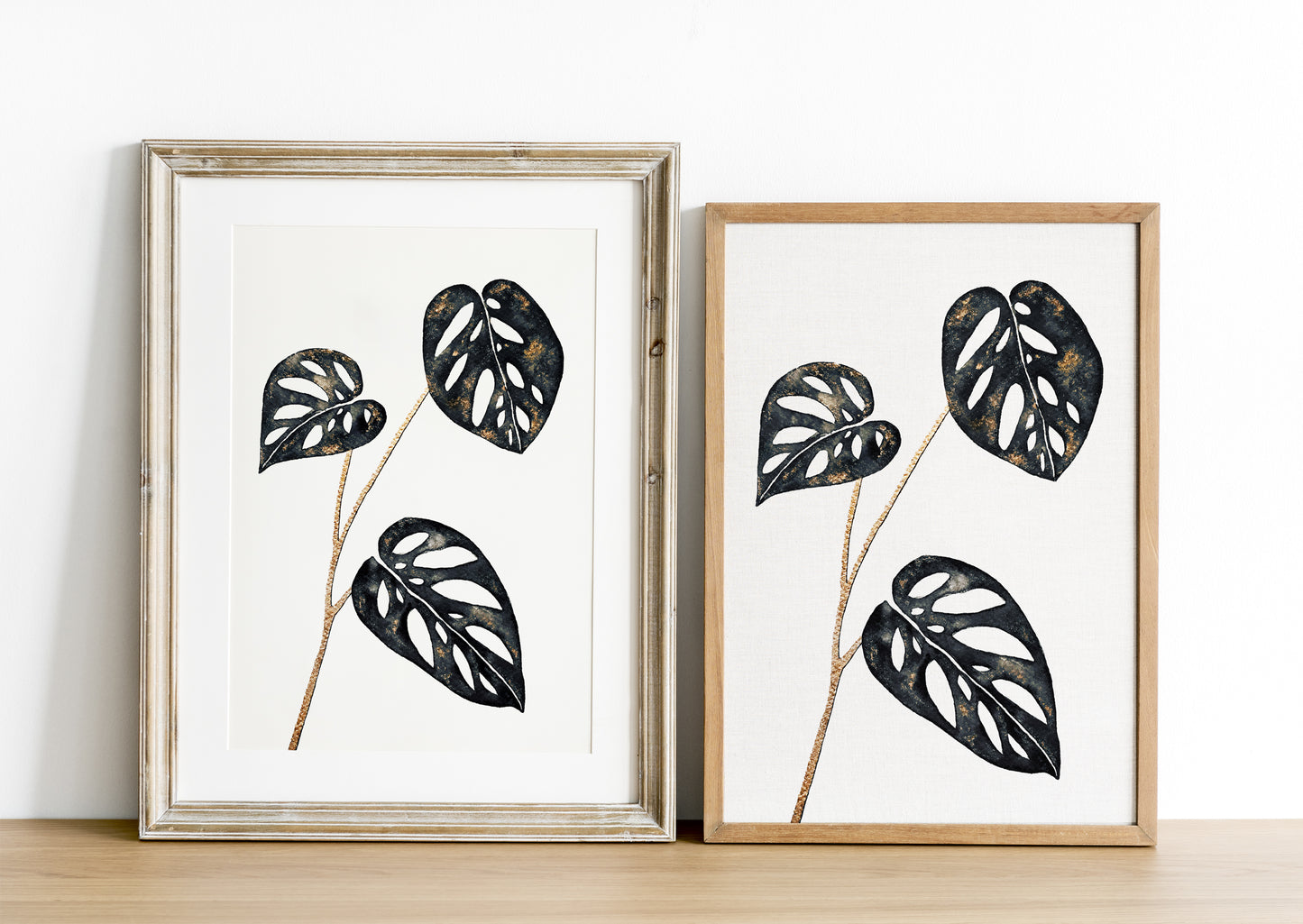 Affiche de Plante Monstera Adansonii noir et or, illustration Botanique