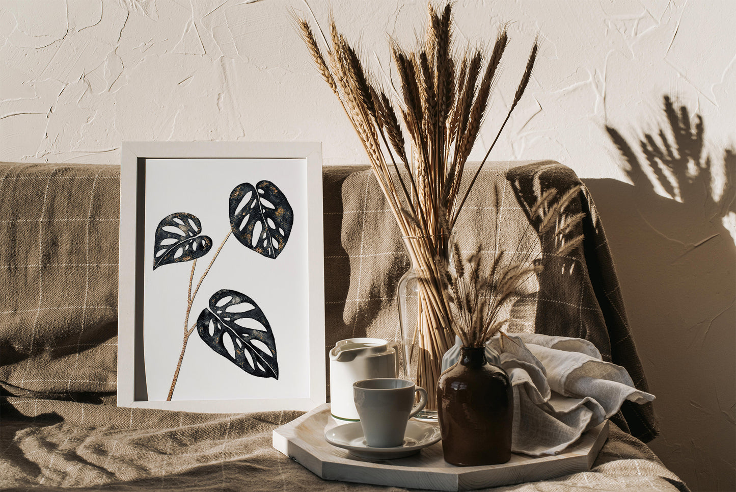 Affiche de Plante Monstera Adansonii noir et or, illustration Botanique