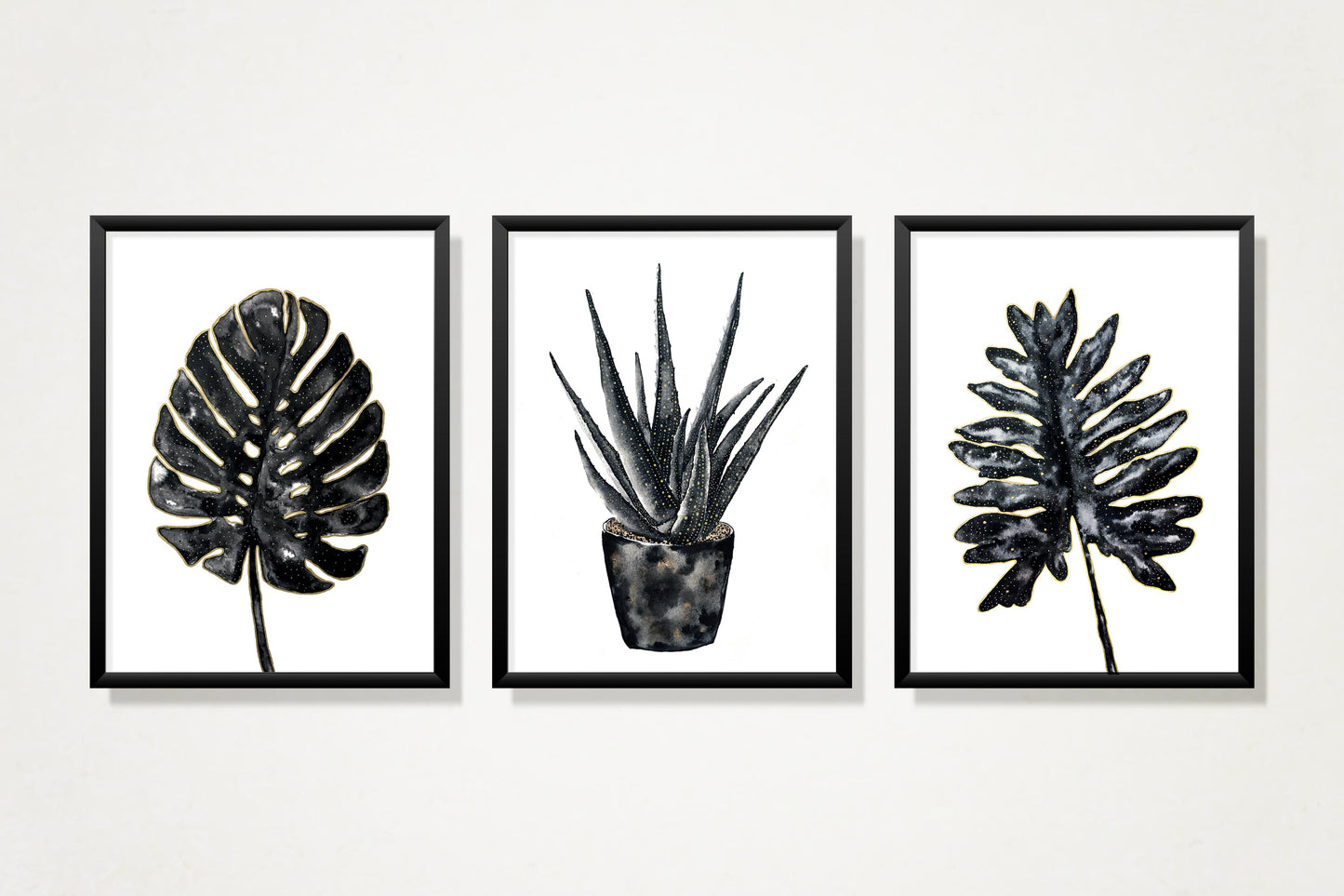 Affiche de Plante Monstera en noir et or, illustration Botanique