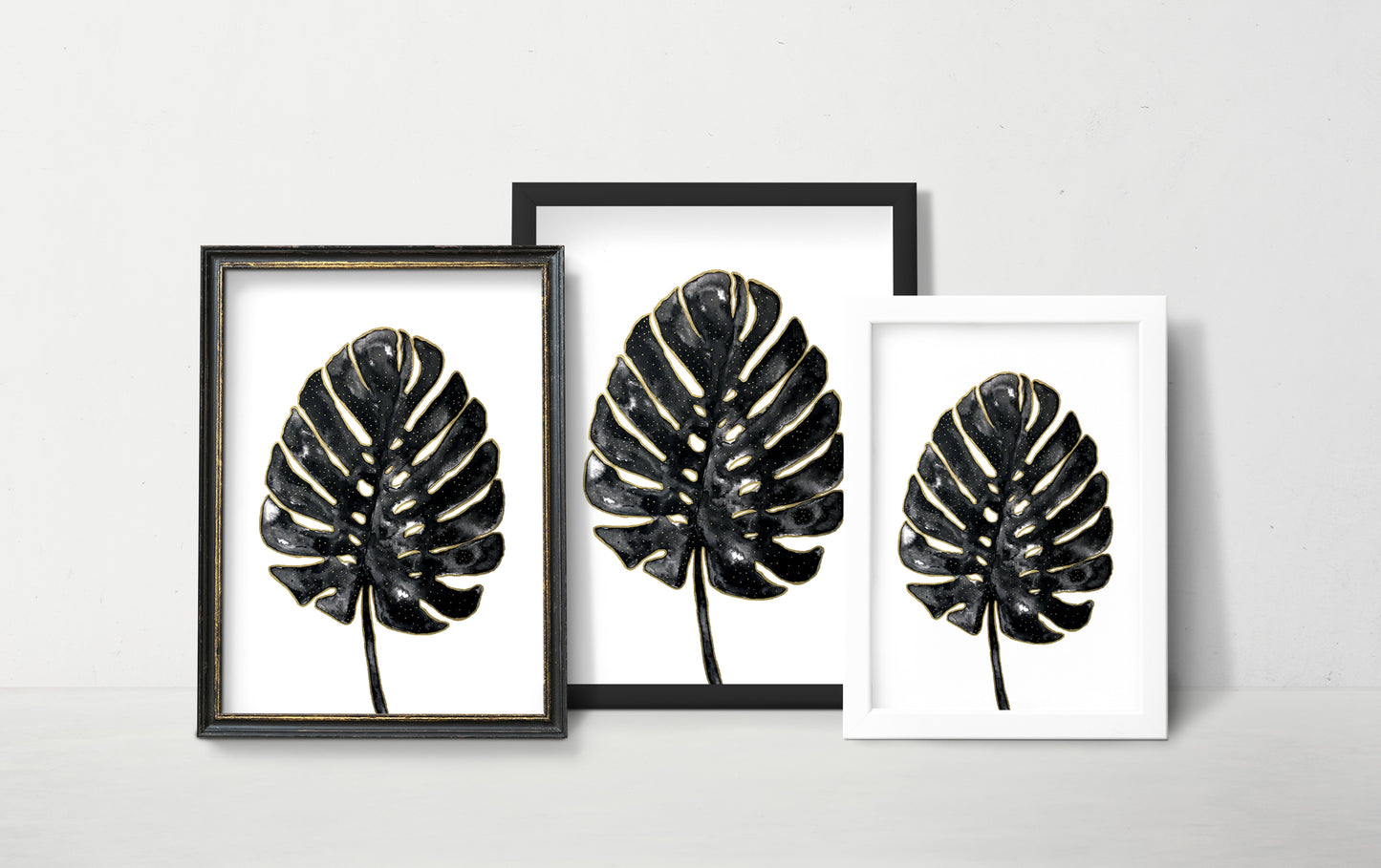 Affiche de Plante Monstera en noir et or, illustration Botanique