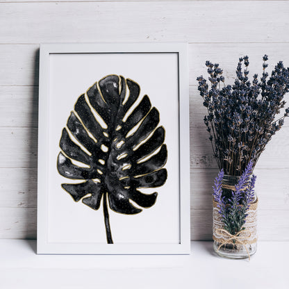 Affiche de Plante Monstera en noir et or, illustration Botanique