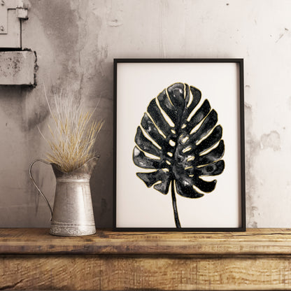 Affiche de Plante Monstera en noir et or, illustration Botanique