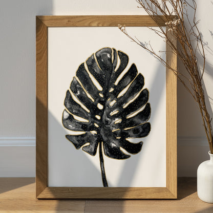 Affiche de Plante Monstera en noir et or, illustration Botanique