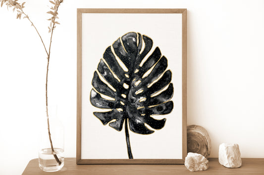 Affiche de Plante Monstera en noir et or, illustration Botanique