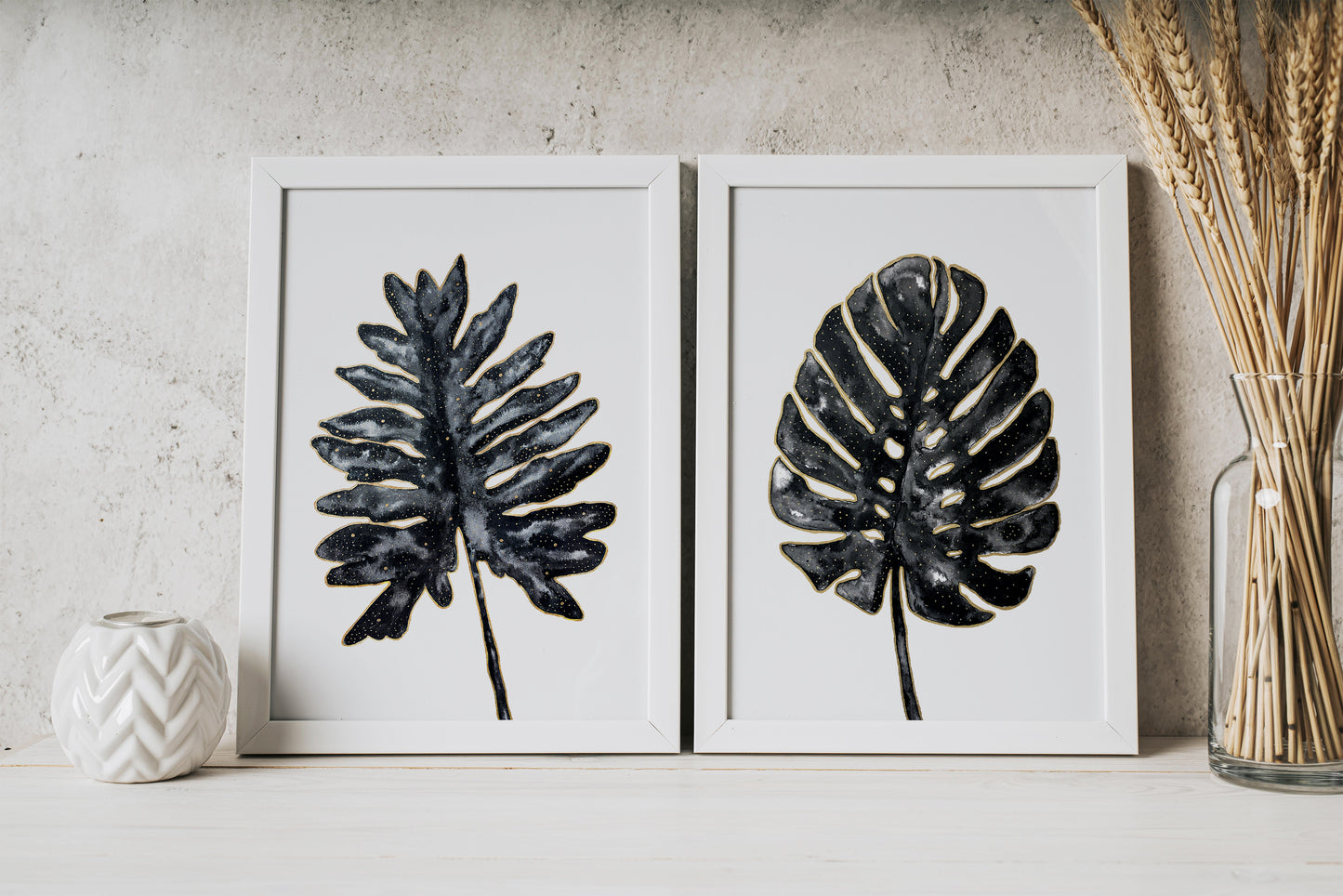 Affiche de Plante Monstera en noir et or, illustration Botanique