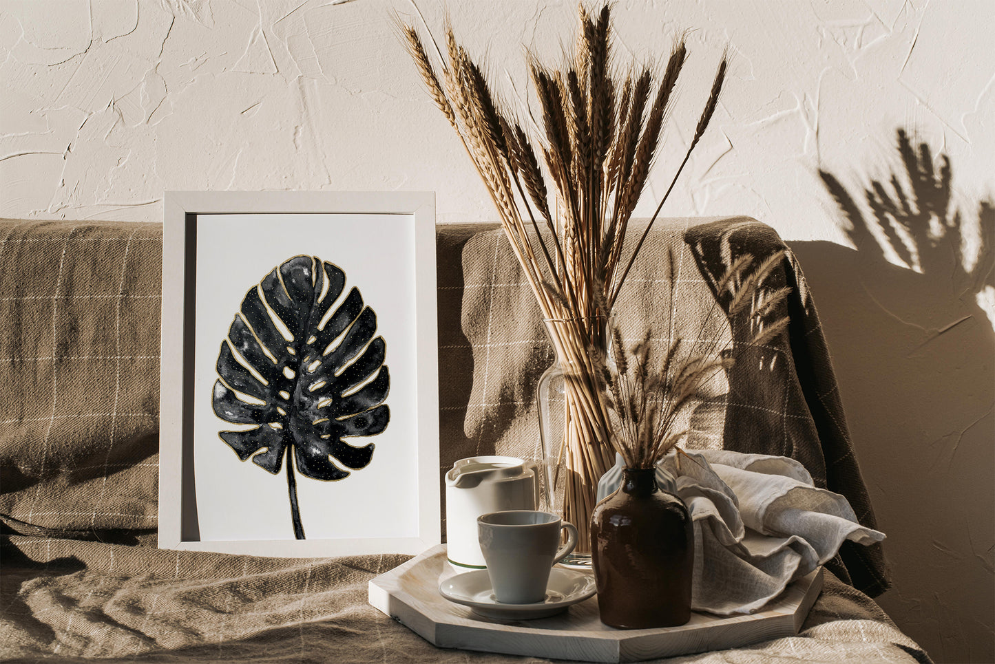 Affiche de Plante Monstera en noir et or, illustration Botanique