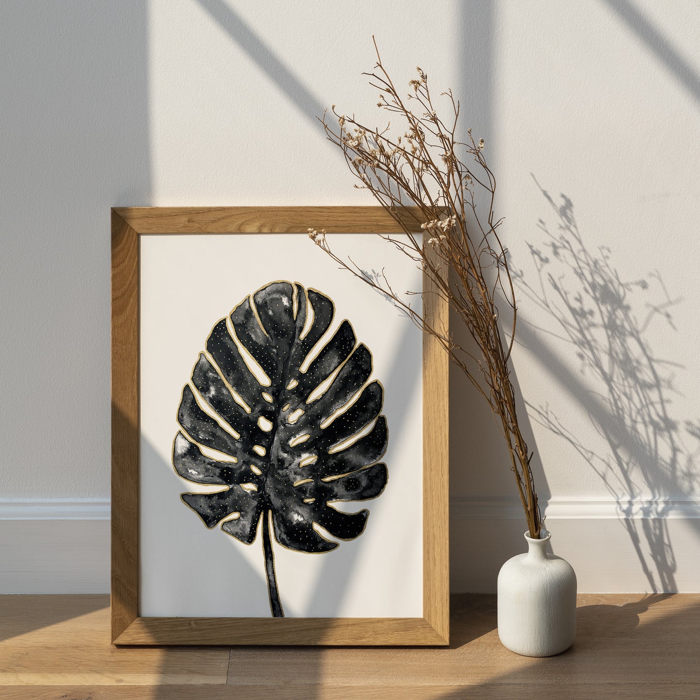 Affiche de Plante Monstera en noir et or, illustration Botanique