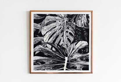 Affiche de plante Pothos, illustration botanique noir et or