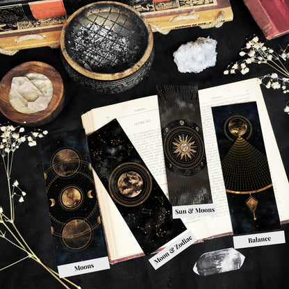 Marque Pages Célestes et witchy, Lunes Soleil Boule cristal