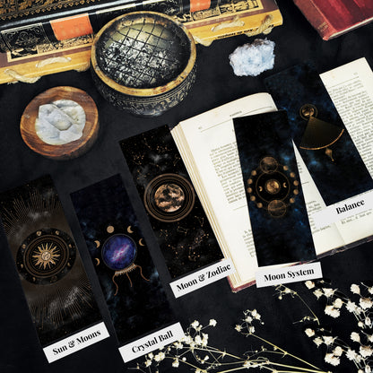 Marque Pages Célestes et witchy, Lunes Soleil Boule cristal