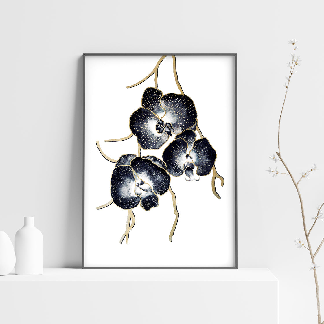 Affiche de fleurs orchidées, art mural floral 