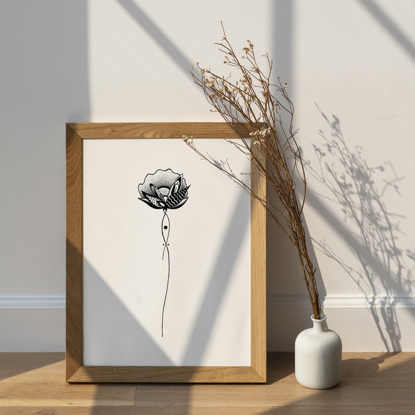Affiche de fleurs abstraite "Harmony", art mural floral noir et blanc