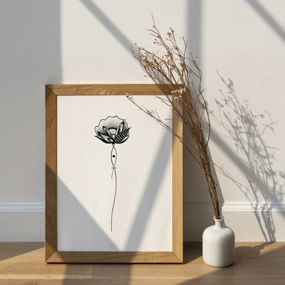 Affiche de fleurs abstraite "Harmony", art mural floral noir et blanc