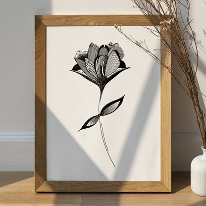 Affiche de fleurs abstraite "Embrace", art mural floral noir et blanc