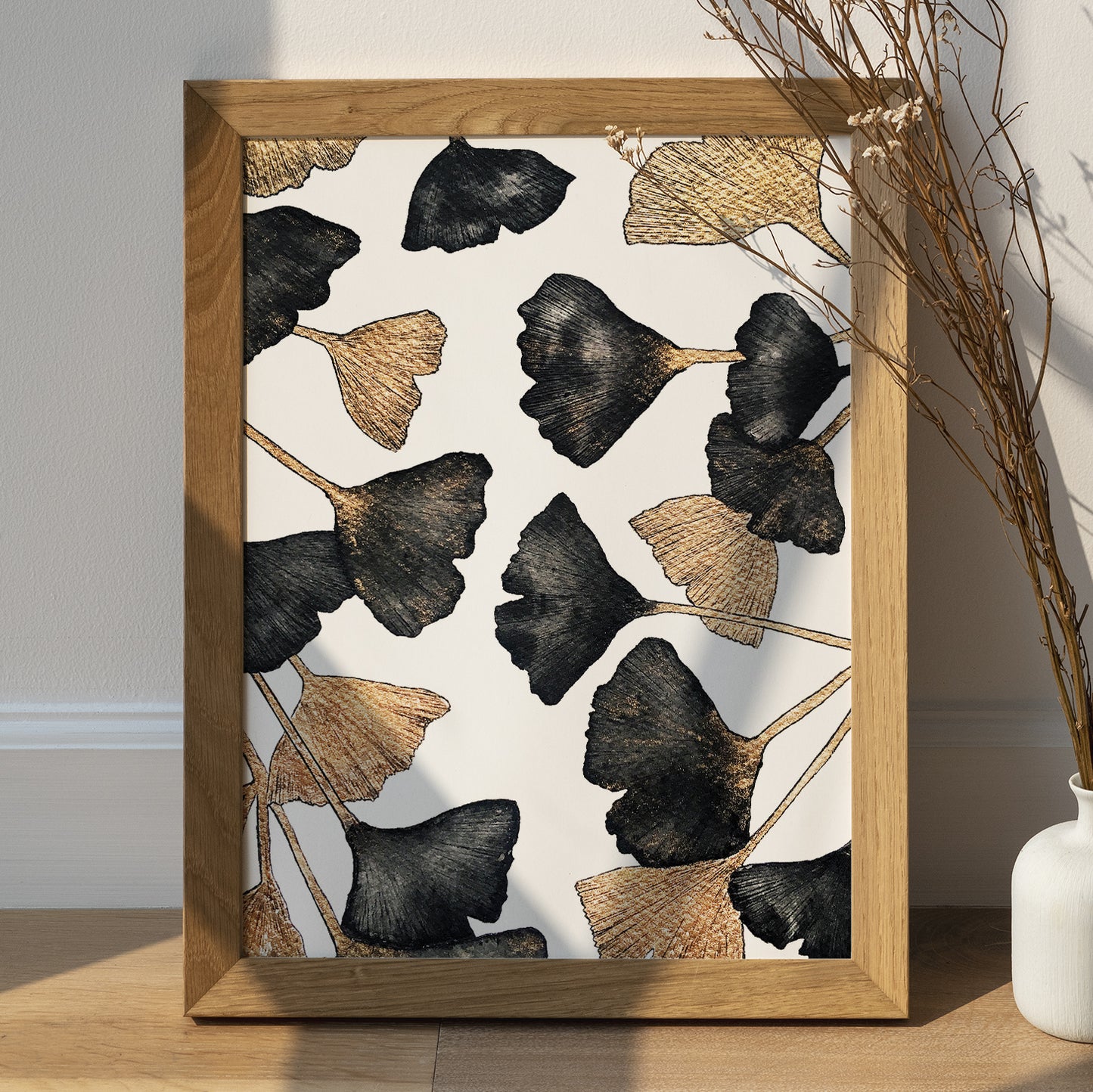 Affiche de Plante Ginkgo noir et or, illustration Botanique