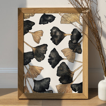 Affiche de Plante Ginkgo noir et or, illustration Botanique