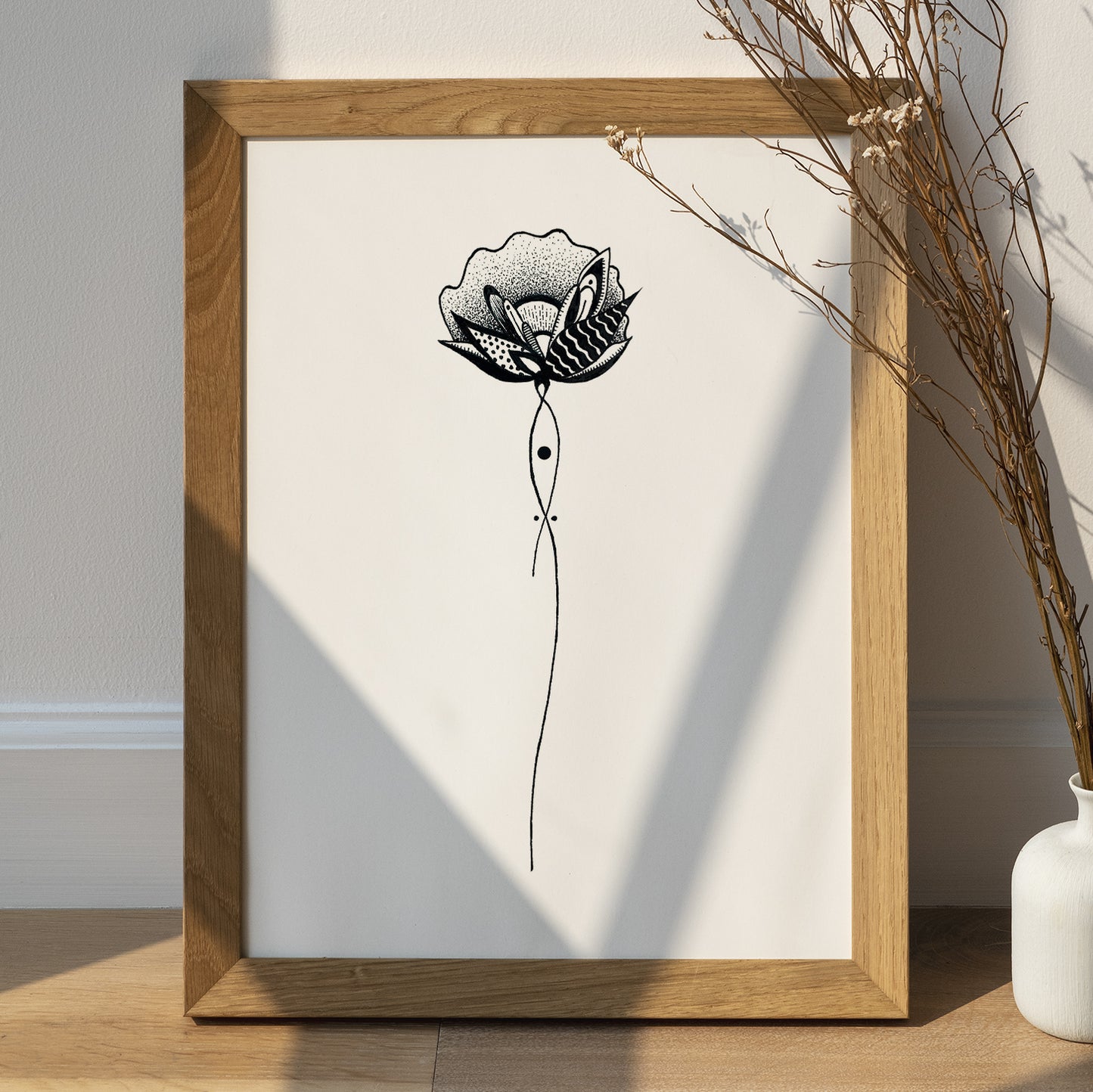 Affiche de fleurs abstraite "Harmony", art mural floral noir et blanc
