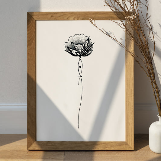 Affiche de fleurs abstraite "Harmony", art mural floral noir et blanc