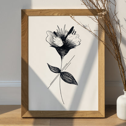 Affiche de fleurs abstraite 'Growth", art mural floral noir et blanc