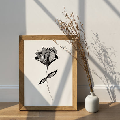 Affiche de fleurs abstraite "Embrace", art mural floral noir et blanc