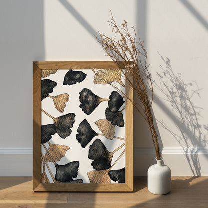 Affiche de Plante Ginkgo noir et or, illustration Botanique