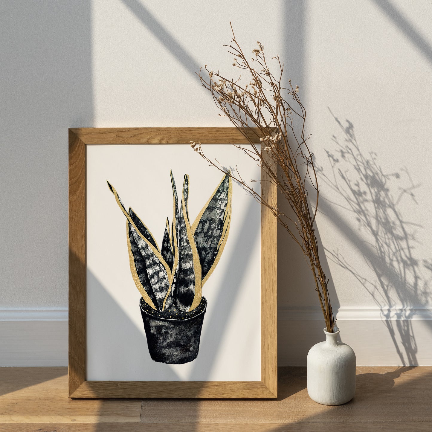 Affiche de plante Haworthia, illustration botanique en noir et or