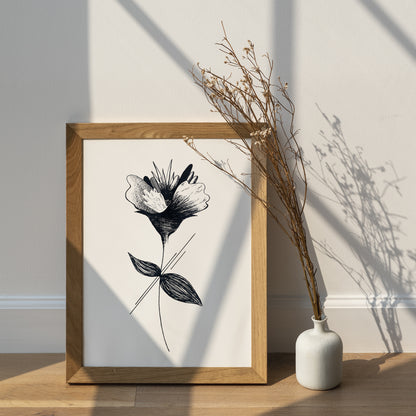 Affiche de fleurs abstraite 'Growth", art mural floral noir et blanc