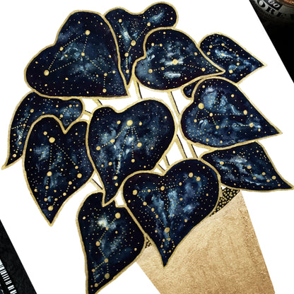Affiche Botanique et Céleste, Illustration de Plante et Constellations