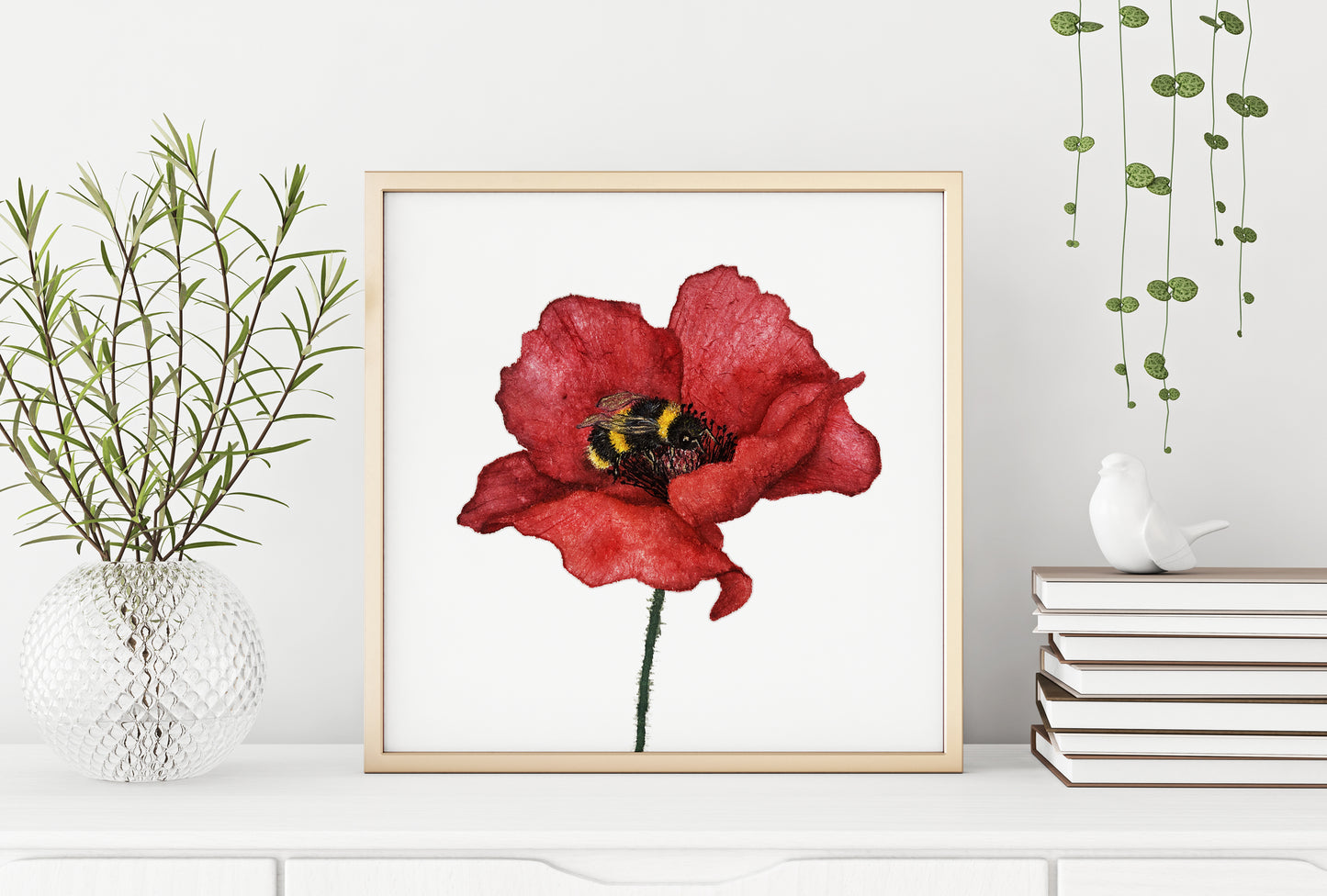 Affiche de Coquelicot et Bourdon, Affiche Florale, Illustration Botanique