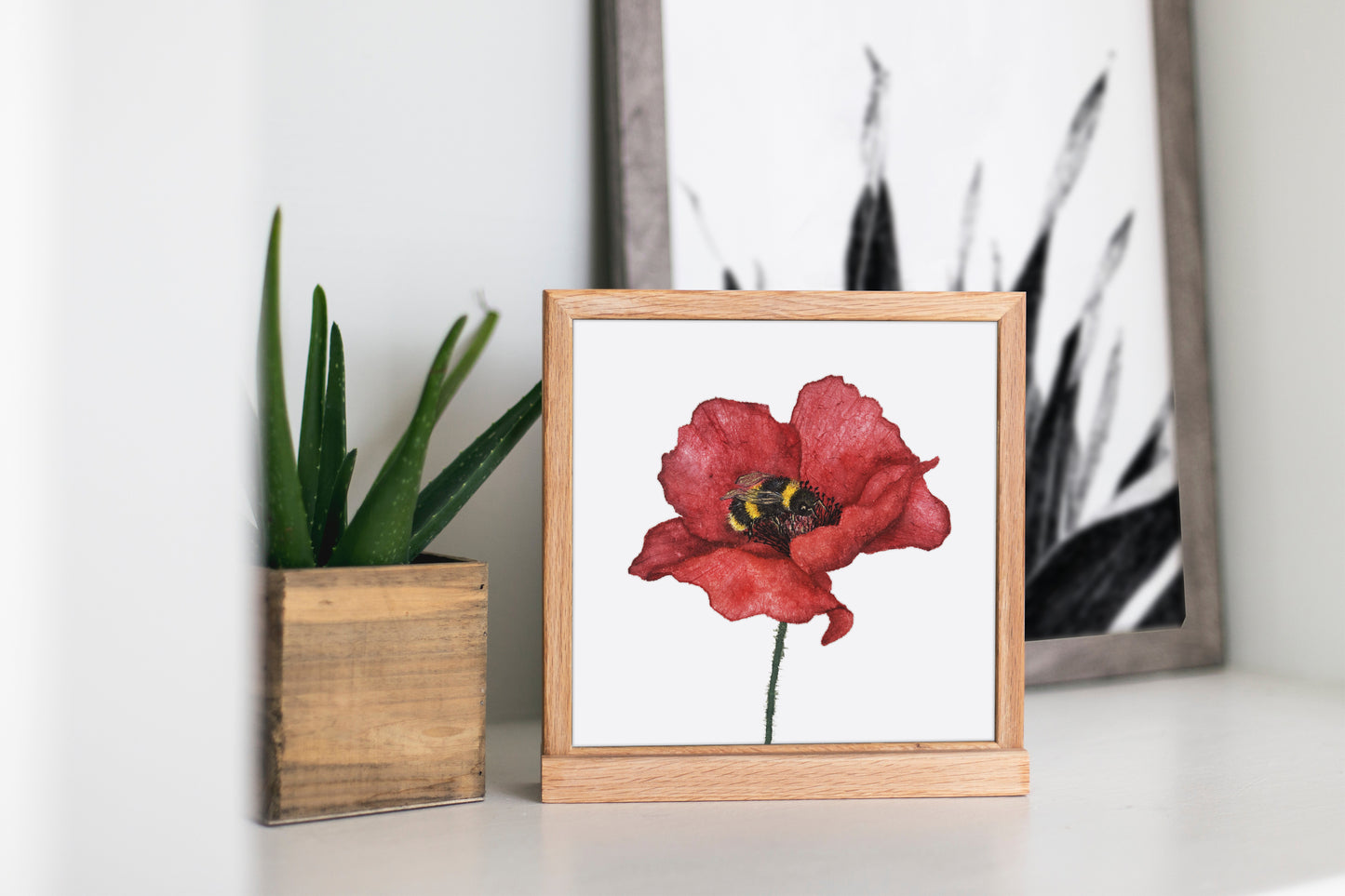 Affiche de Coquelicot et Bourdon, Affiche Florale, Illustration Botanique