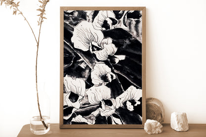 Affiche de fleurs orchidées sauvages, art mural floral noir et blanc