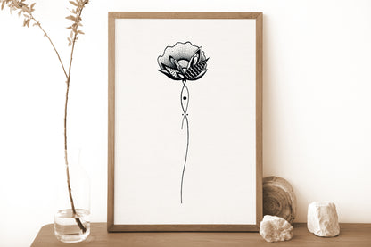 Affiche de fleurs abstraite "Harmony", art mural floral noir et blanc
