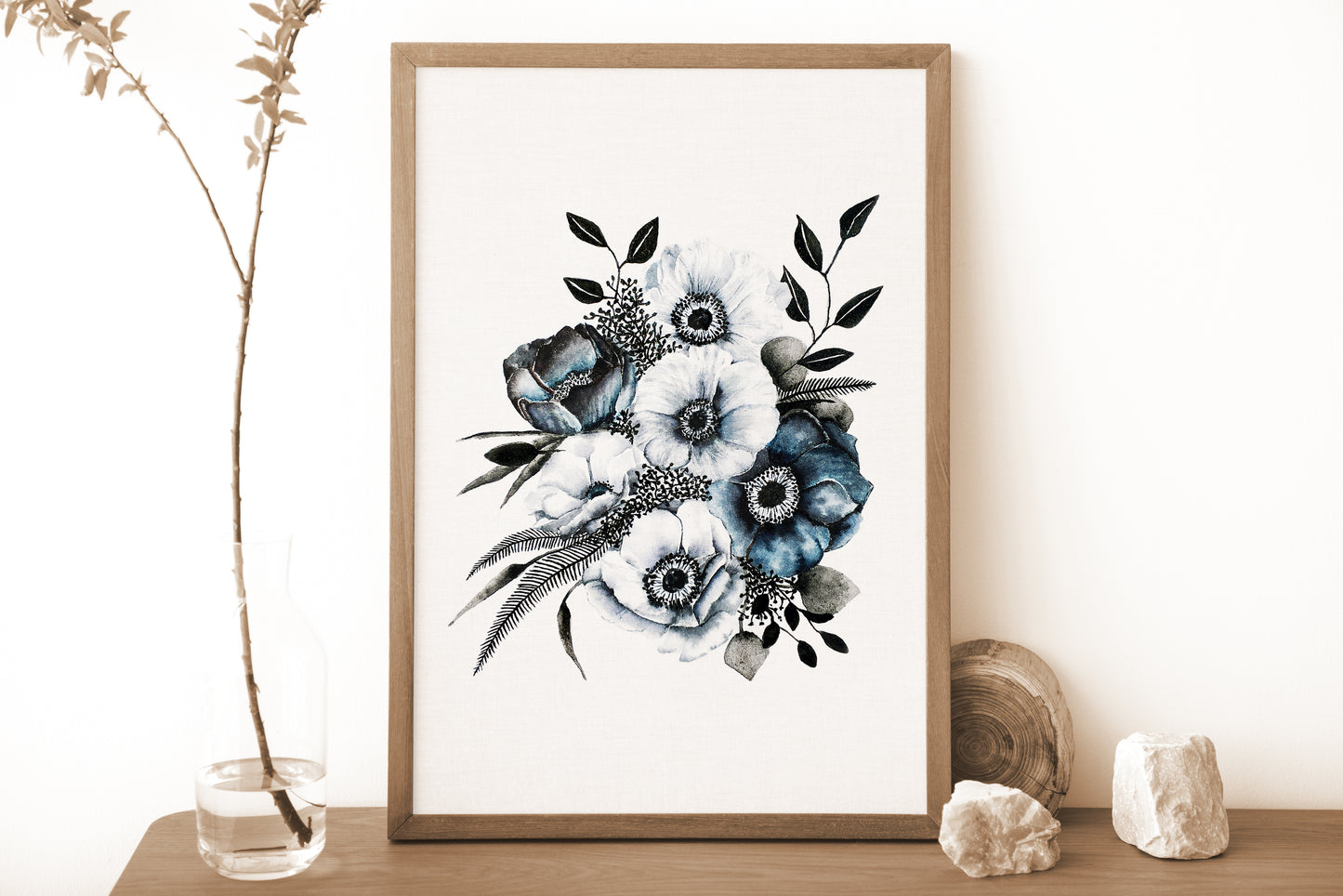 Affiche de fleurs anémones, art mural floral bouquet