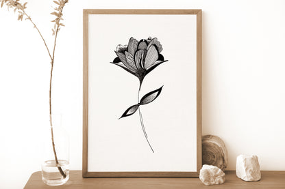 Affiche de fleurs abstraite "Embrace", art mural floral noir et blanc