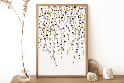 Affiche de plante Chaîne de perles, illustration botanique noir et or