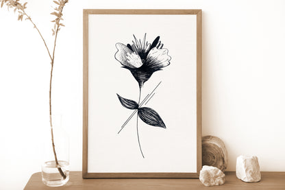 Affiche de fleurs abstraite 'Growth", art mural floral noir et blanc