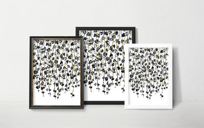 Affiche de plante Chaîne de coeurs, illustration botanique noir et or