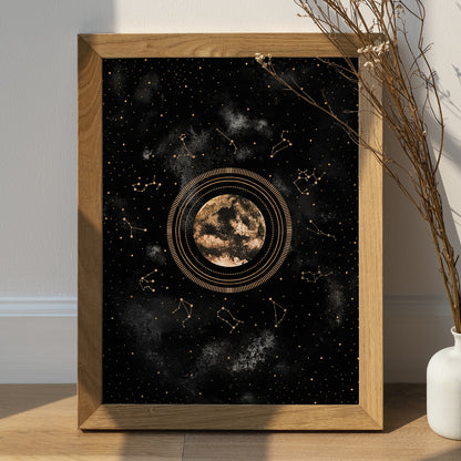 Affiche de Lune et Signes du Zodiaque, Art Mural Céleste