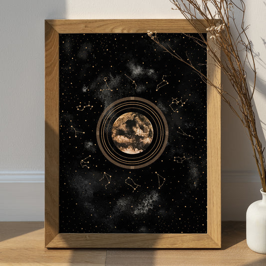 Affiche de Lune et Signes du Zodiaque, Art Mural Céleste