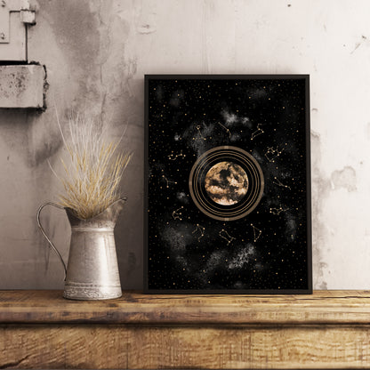 Affiche de Lune et Signes du Zodiaque, Art Mural Céleste