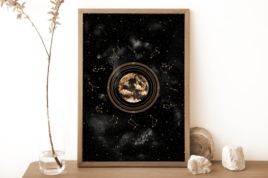 Affiche de Lune et Signes du Zodiaque, Art Mural Céleste