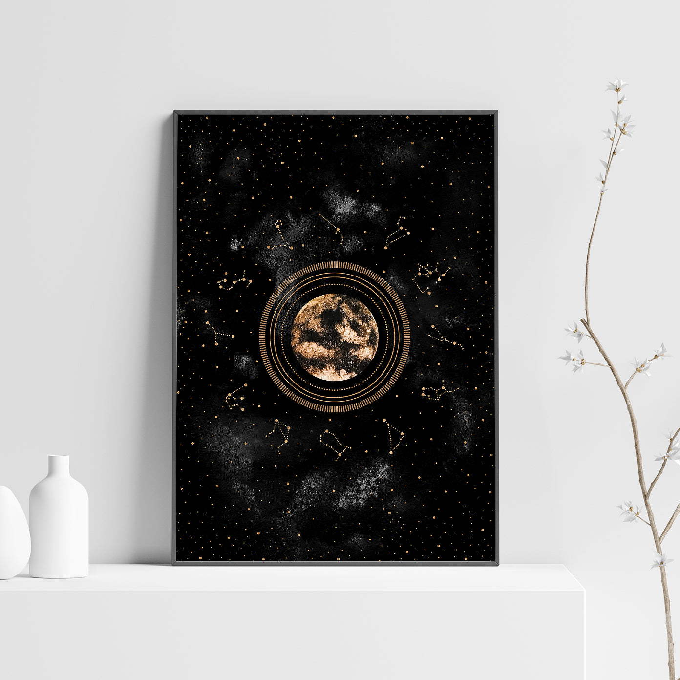 Affiche de Lune et Signes du Zodiaque, Art Mural Céleste