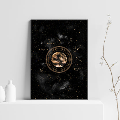 Affiche de Lune et Signes du Zodiaque, Art Mural Céleste