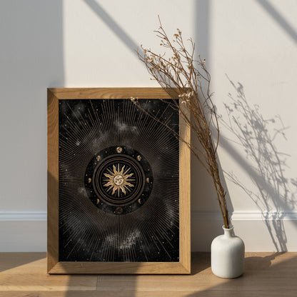 Affiche de Soleil et Phases de la Lune, Art Mural Céleste