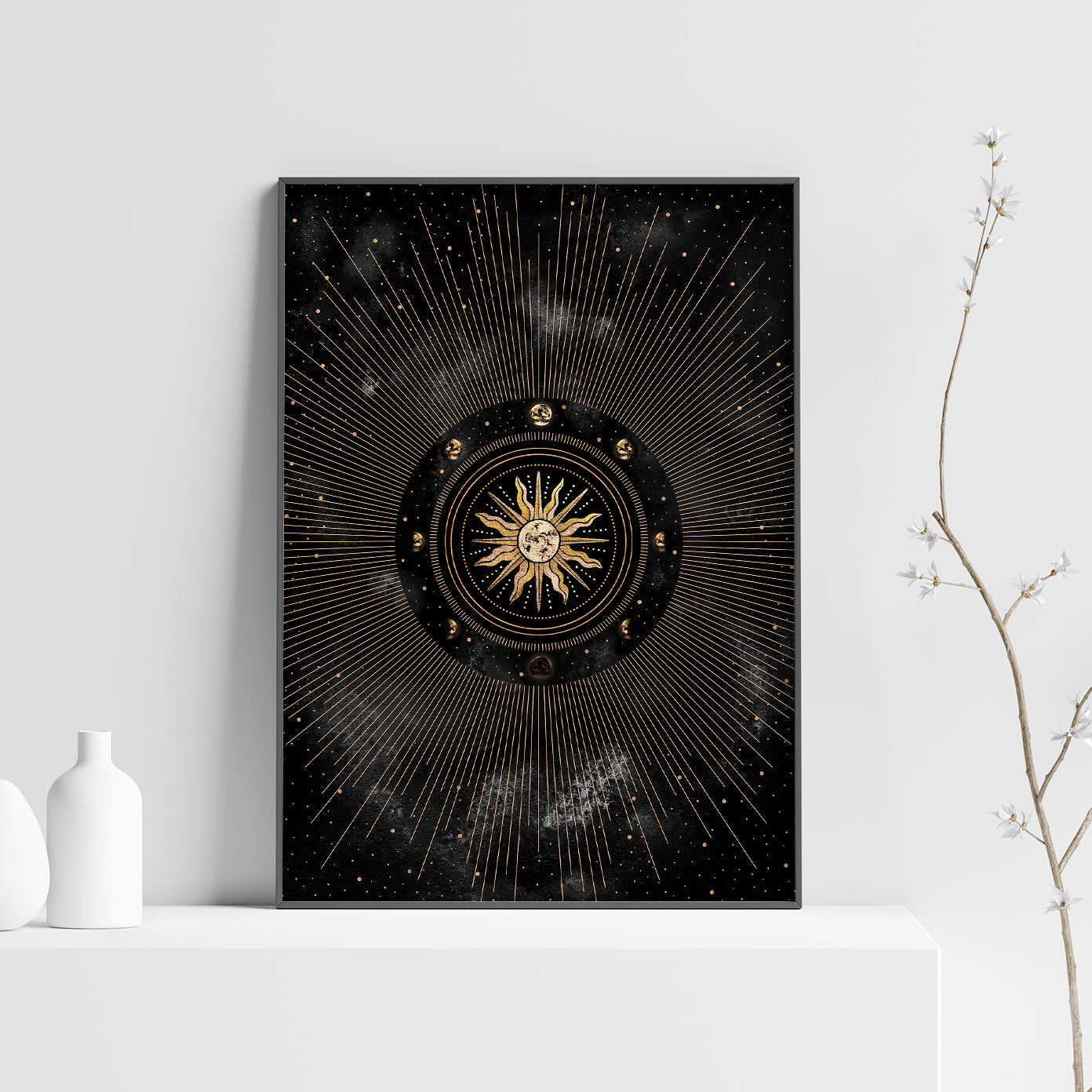 Affiche de Soleil et Phases de la Lune, Art Mural Céleste