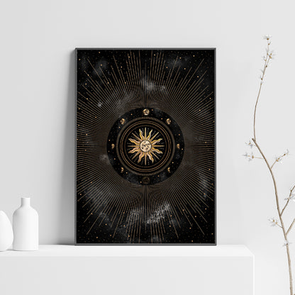 Affiche de Soleil et Phases de la Lune, Art Mural Céleste