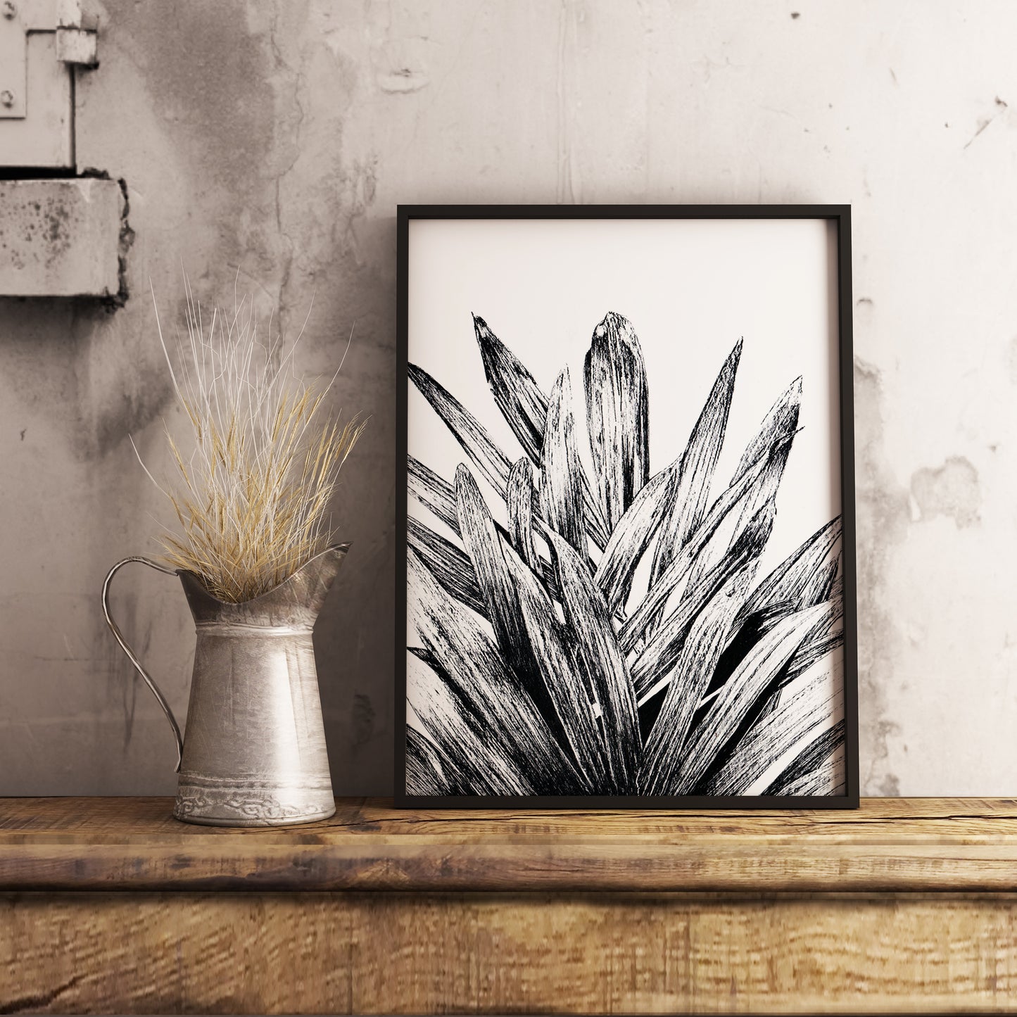 Affiche de palmier, plante tropicale, illustration botanique noir et blanc