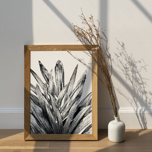 Affiche de palmier, plante tropicale, illustration botanique noir et blanc
